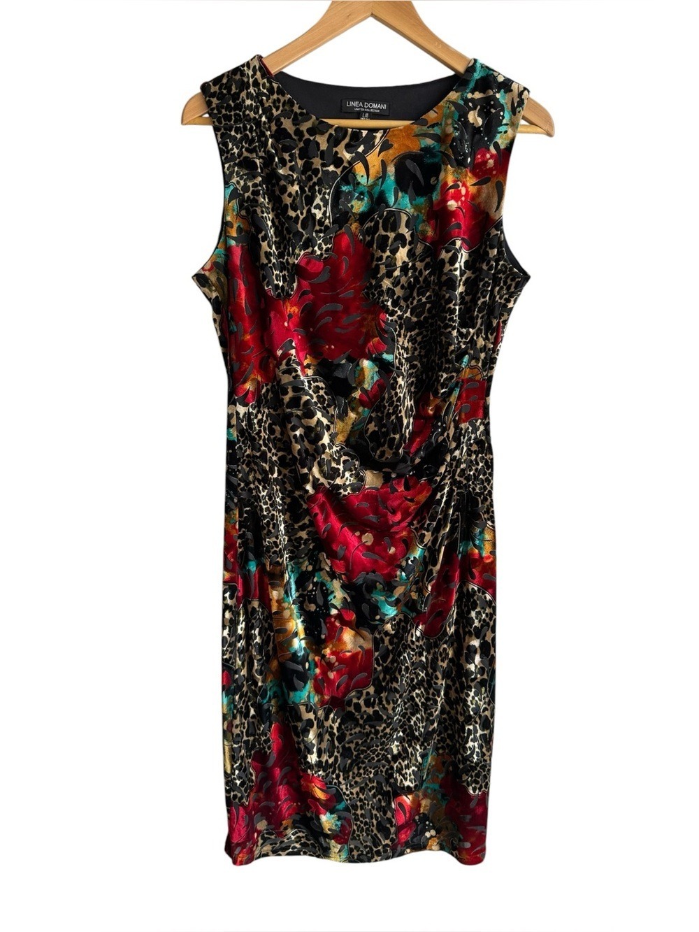 Linea Domani Sexy Animal Print Velvet Burnout Cocktail Dress Sz L Party Floral